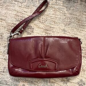 Coach Burgundy Patent Wristlet Bag Magnetic Closure Logo Y2K EUC